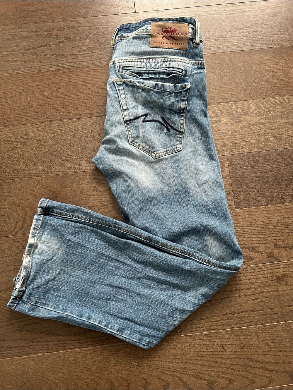 Vintage PARASUCO Distressed Denim Jeans 32x30 Cyber Y2K Grunge Thick Cotton